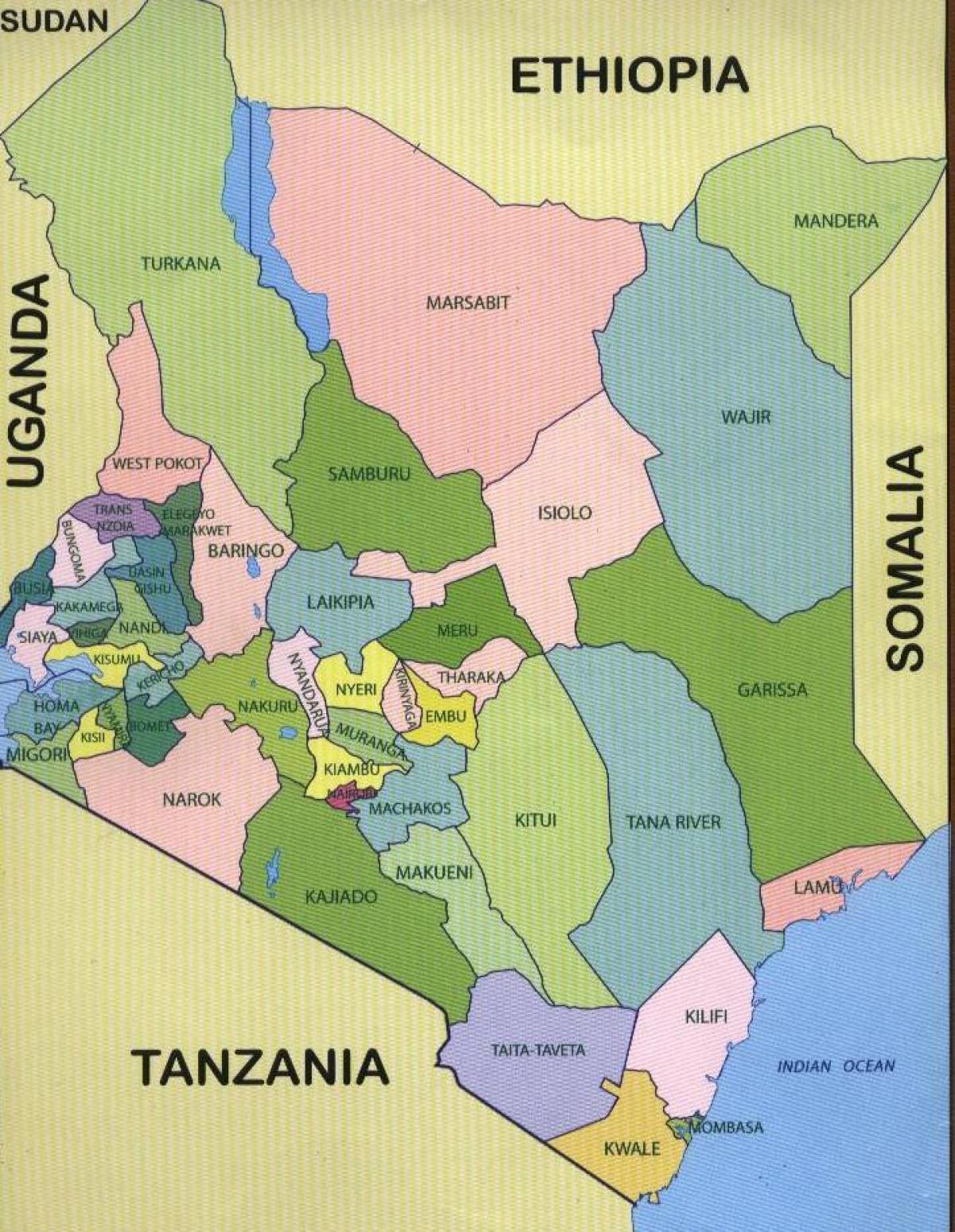 काउंटियों केन्या के नक्शे