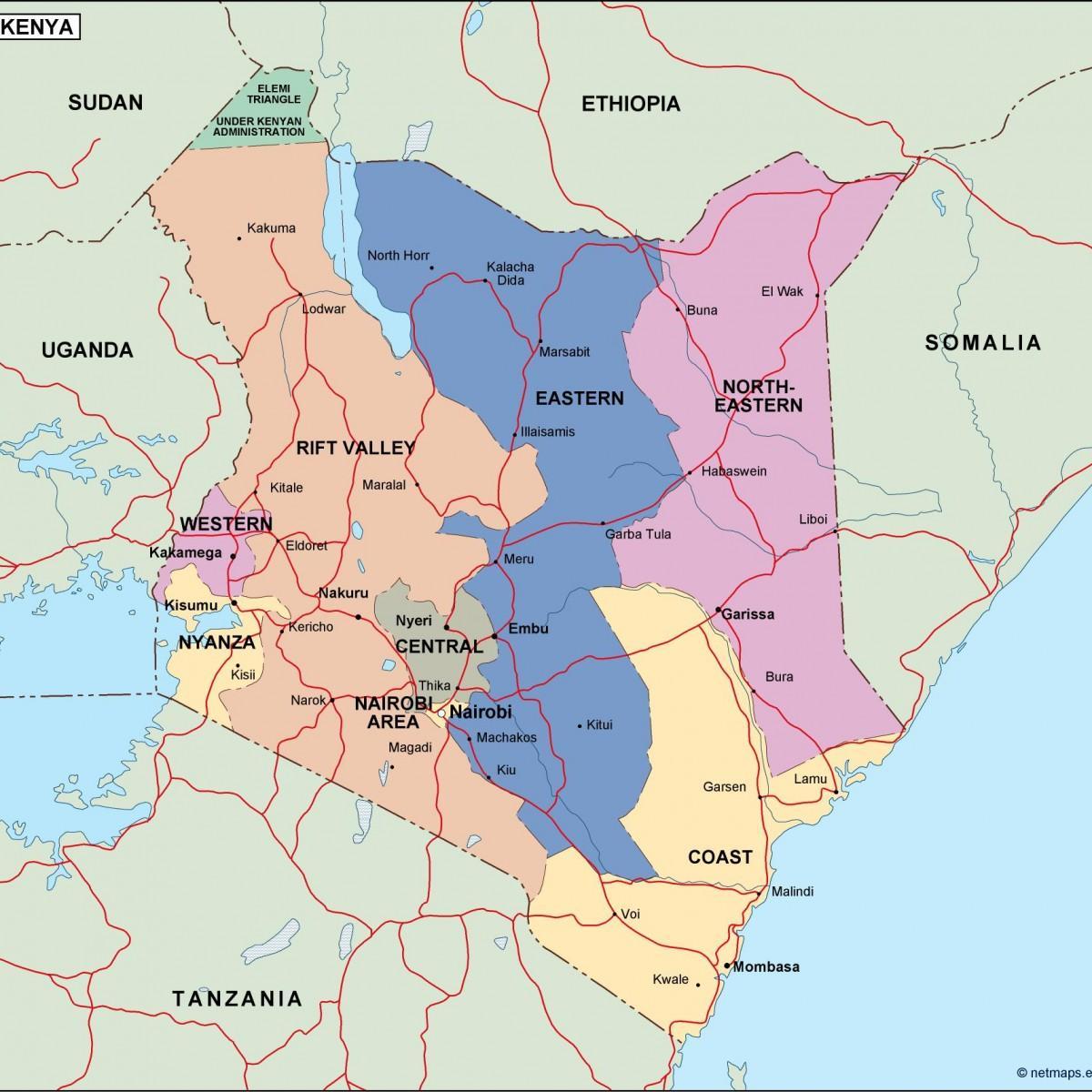 के नक्शे के राजनीतिक मानचित्र केन्या