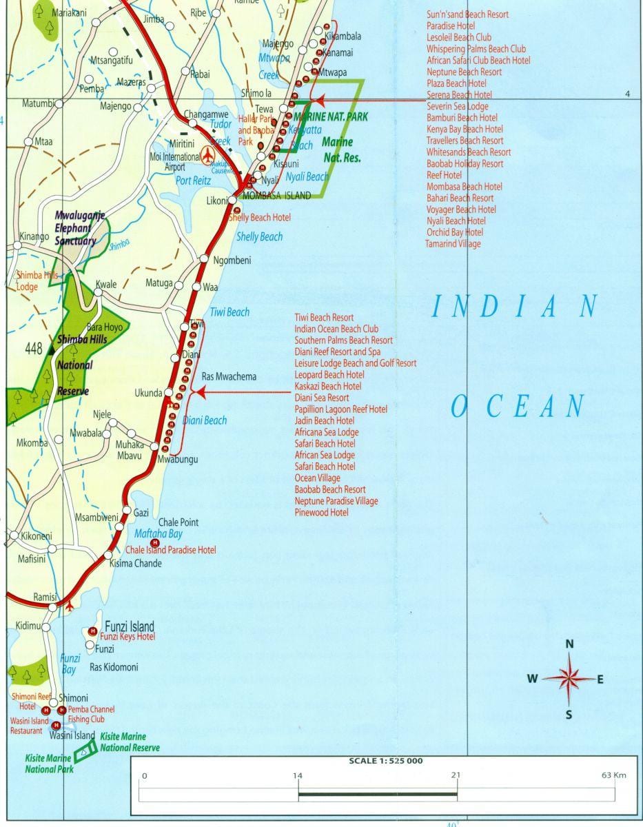 नक्शे के केन्याई समुद्र तट