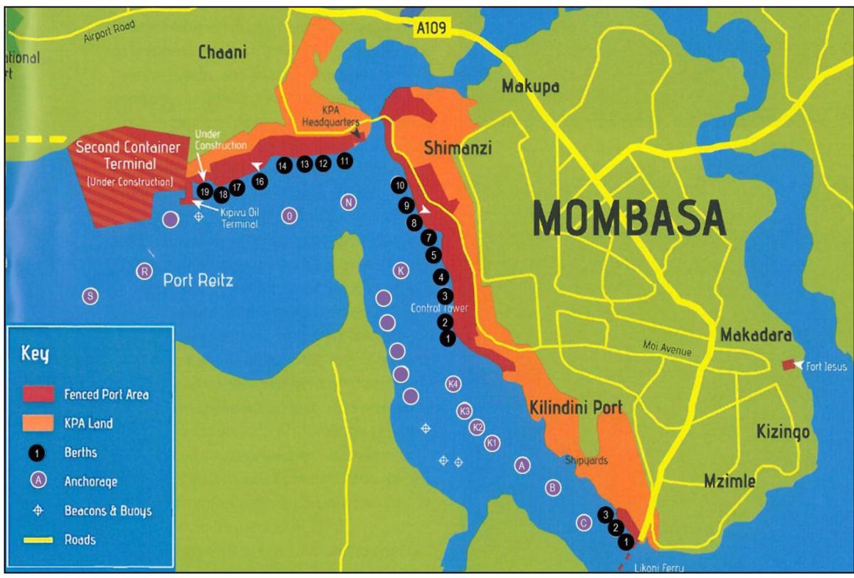 नक्शे के मोम्बासा केन्या