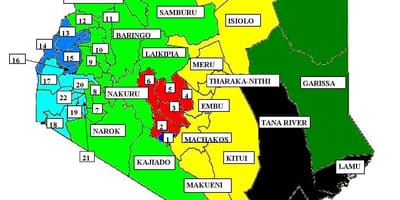 नक्शे के 47 काउंटियों में केन्या 