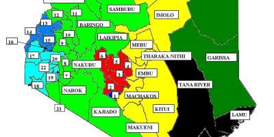 नक्शे के 47 काउंटियों में केन्या 