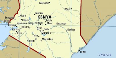मानचित्र केन्या के शहरों के साथ
